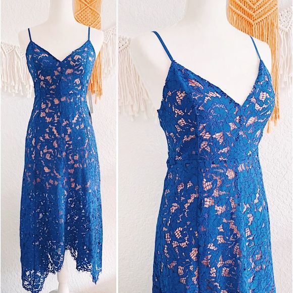 Lulus Dresses & Skirts - Lulu's Lace Plunge Neck Scallop Hem Midi Dress
